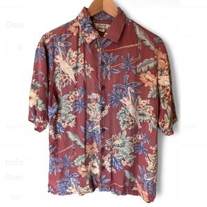 Vintage Tommy Bahamas 100% Silk Hula Girl Hawaiian Button Up Beachwear Size M
